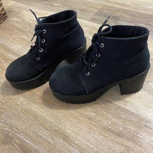 Divided Black Canvas Platform Lace Up Ankle Boots